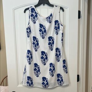 White and Blue Floral Dress with bow detail